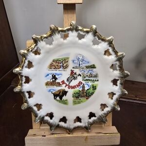 Wyoming Souvenir Decorative Plate with Gold Accents